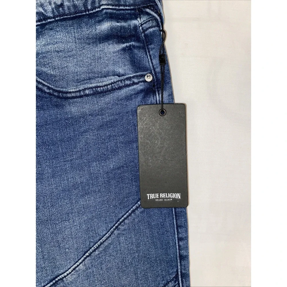 True Religion 33x32 Men's Rocco Moto Relaxed Skinny Denim Jeans Ribbed‎ NWT